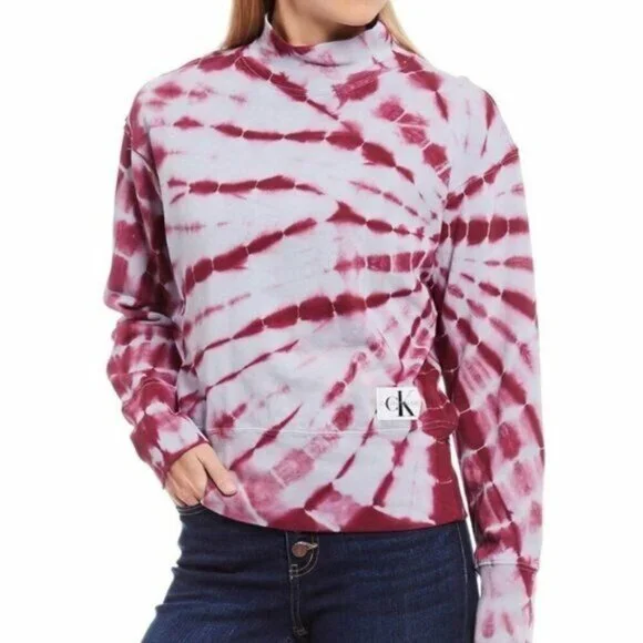 Calvin Klein Womens PurpleTie-Dye Dream Catcher Mock Neck Cropped Sweater Top XL - Picture 2 of 4